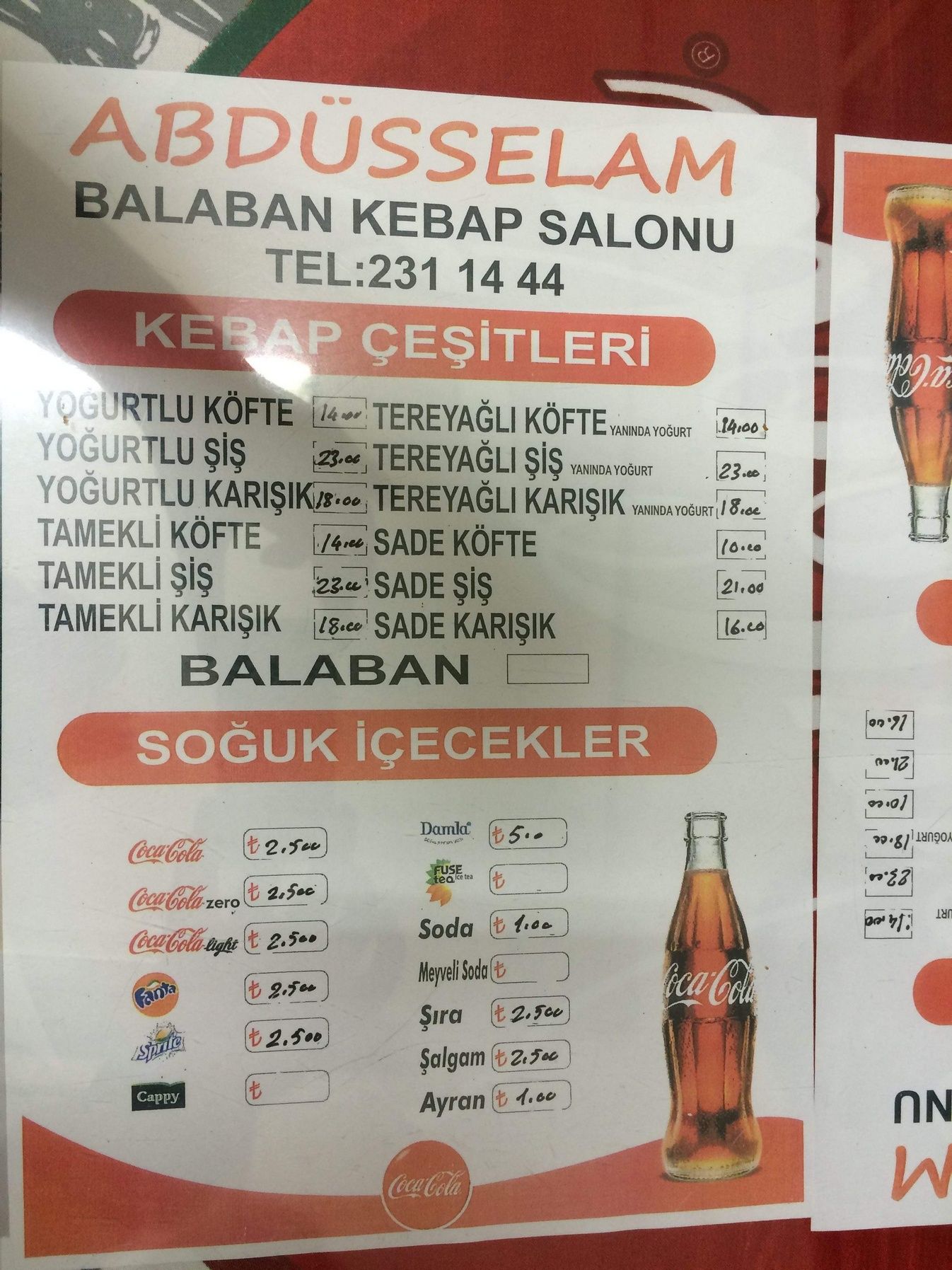 Abdüsselam Balaban Menü